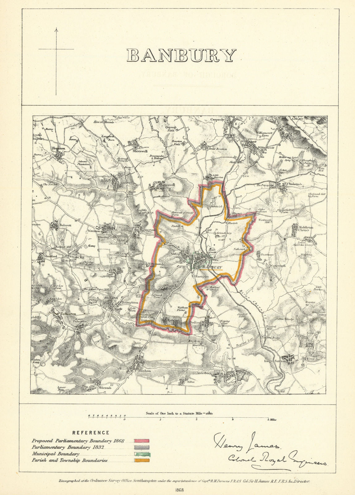 Banbury, Oxfordshire. JAMES. Parliamentary Boundary Commission 1868 old map